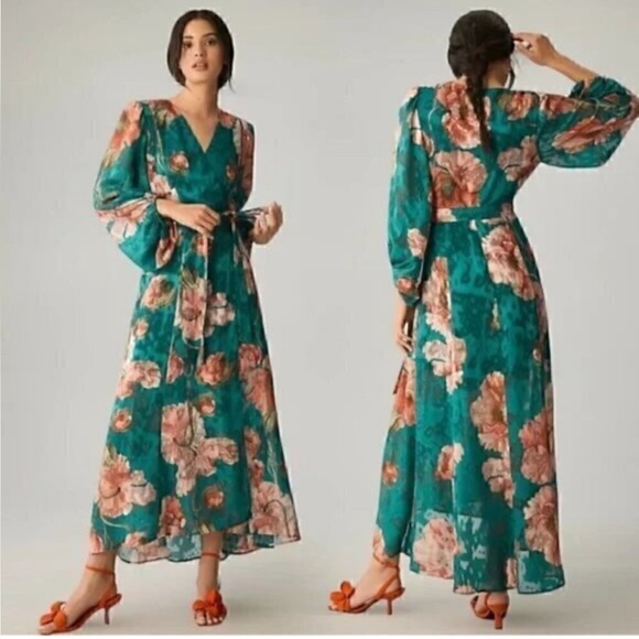 Hutch Floral Completely Adjustable Wrap Maxi Dress Size XL Teal/Blush NWT $220